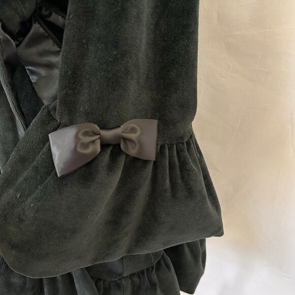 BETSEY JOHNSON Black Velour Robe SMALL Pockets Ribbon Bows Lace Ruffle - Picture 5 of 9
